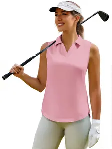 Women's Casual Sleeveless Golf Polo Shirt V Neck Tennis Top, Moisture Wicking Lightweight Top for Sports and Outdoors