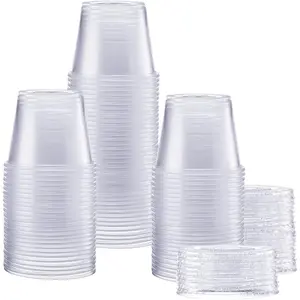 100 Sets - 5.5 oz Disposable Plastic Dispensing Cups with Lids, Soufflé Cups, Jelly Cups