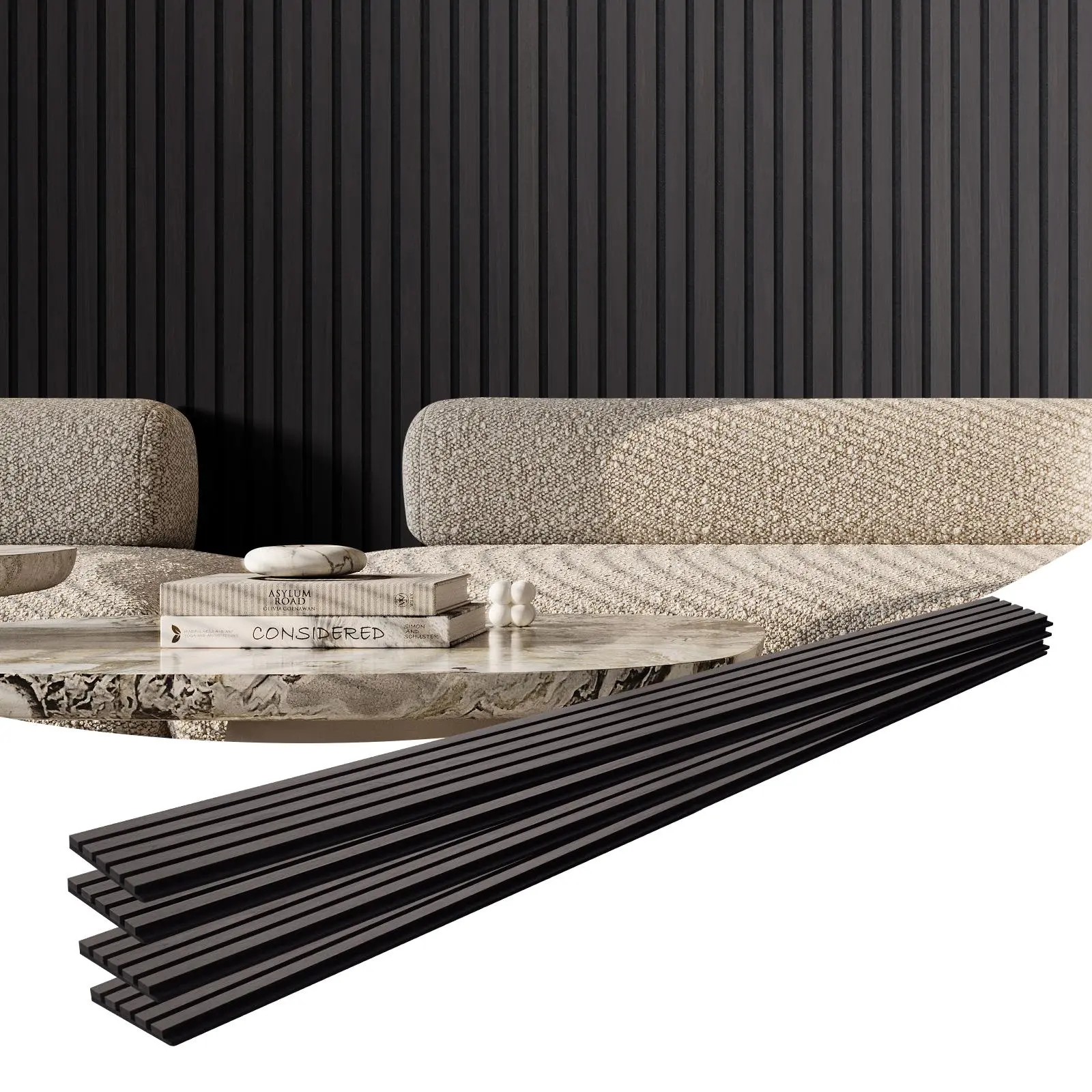 VEVOR Wood Slat Acoustic Panels, 94.5x7.9in Eco-Friendly MDF Accent Panels with Anti-Aging Coating, High NRC Rating, Fireproof, SGS Acoustic Cert, 3-Layer Structure, Modern Interior Wall Decor, Black Oak