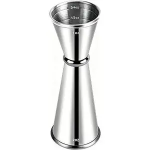 Japanese Premium 304 Stainless Steel Double Cocktail Jigger Bar Measuring Tool (1oz & 2oz) Accurate Internal Scale Professional Bartending & Home Mixology (Silver)