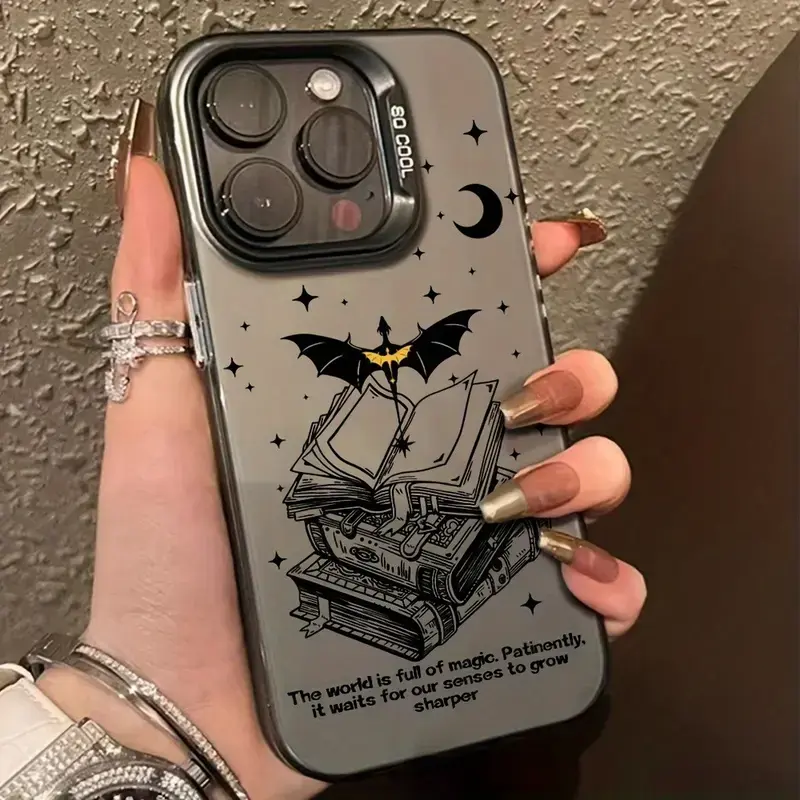 Gothic Magic Phone Case – Vintage Spell Book, Bat & Moon Artwork | Dark Academia Protective Cover | Compatible With iPhone 11–17