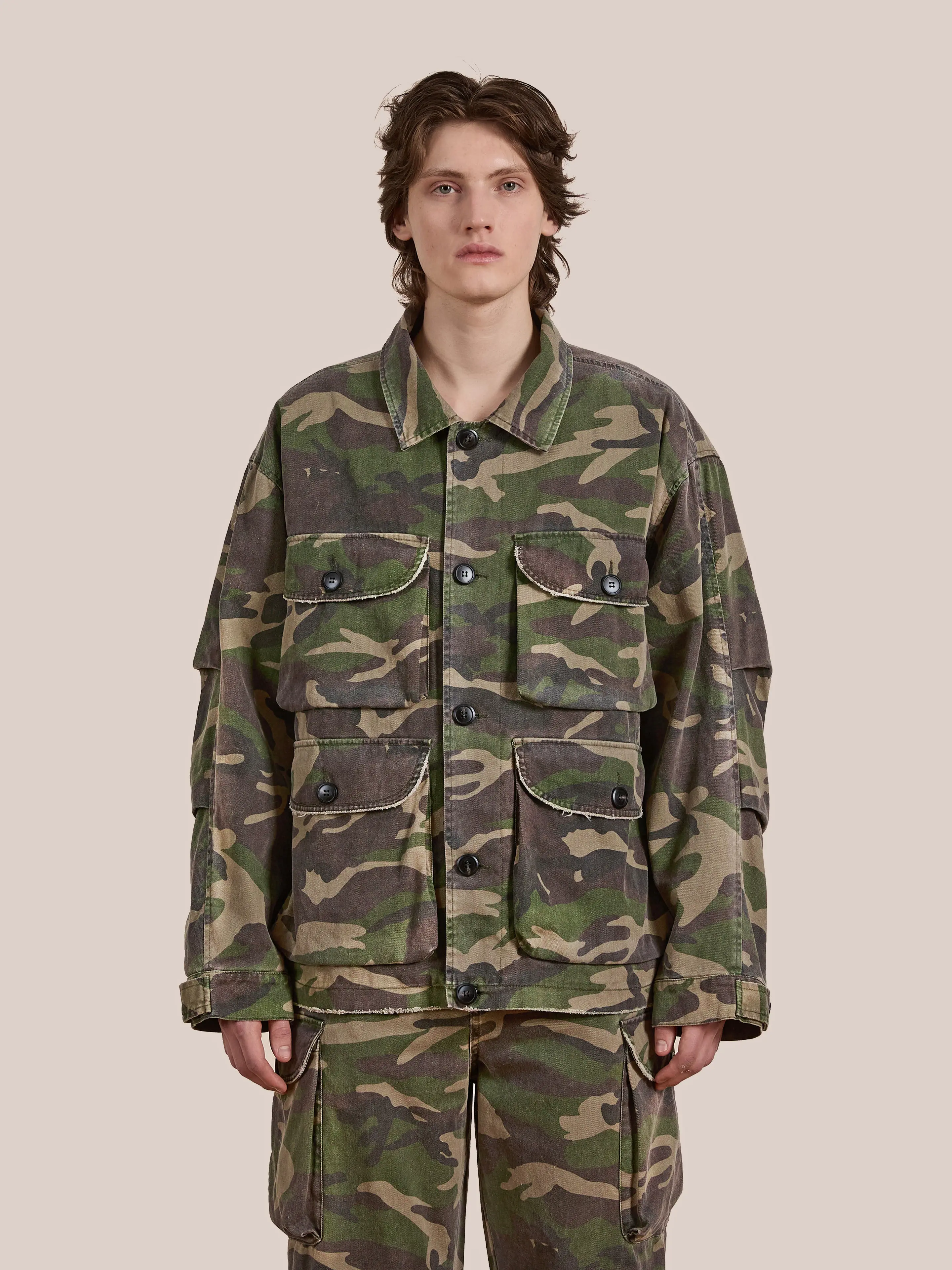 Camouflage Twill Utility Cargo Jacket
