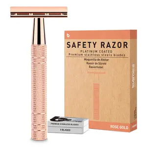 Rose Gold Safety Razor for Women, Single Blade Razor, 1 Blade Razor, Metal Razors Women, Double Edge Safety Razor, with 10 Platinum Coated Safety Razor Blades, Reusable, Eco-friendly, Smooth Shaving