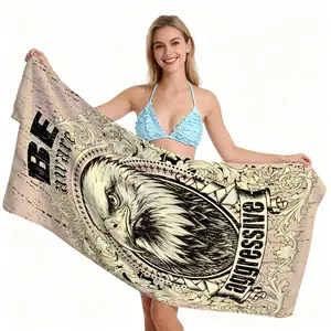 American Retro Beast Emblem Beach Towel, Edgy Streetwear Distressed Design, Quick Dry Absorbent Soft Skin-friendly, Ideal for Summer Beach Vacation Pool Party Use