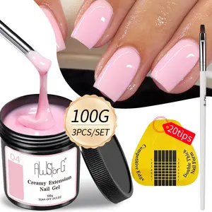 AWStorG 3Pcs/Set 3.53oz Creamy Nail Extension Gel Kit Pink Building Nail Gel With Brush on Design Long Lasting Hard Builder Gel  Nail polish gel、spring nail、Easter nail、gift for mom