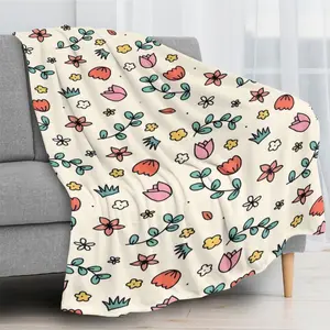 Pastel Floral Print Soft Flannel Blanket - Cozy Throw, Valentine’s Day Gift for Snuggling Warmly and Adding Romantic Charm, Floral Print Blanket