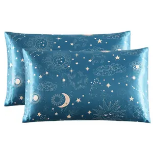 Printed Satin Pillowcases for Hair and Skin, Soft Printed Pillow Cases, Cooling and Silky With Envelope Closure Set Of 2 (20''x30''),