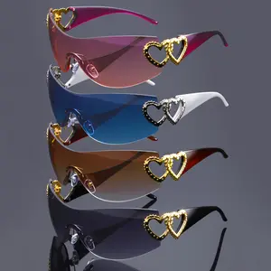 Wrap-around women's fashion glasses with an integrated frameless design, unisex hip-hop party glasses, unique metal heart-shaped hinges, elegant decorative glasses polarized