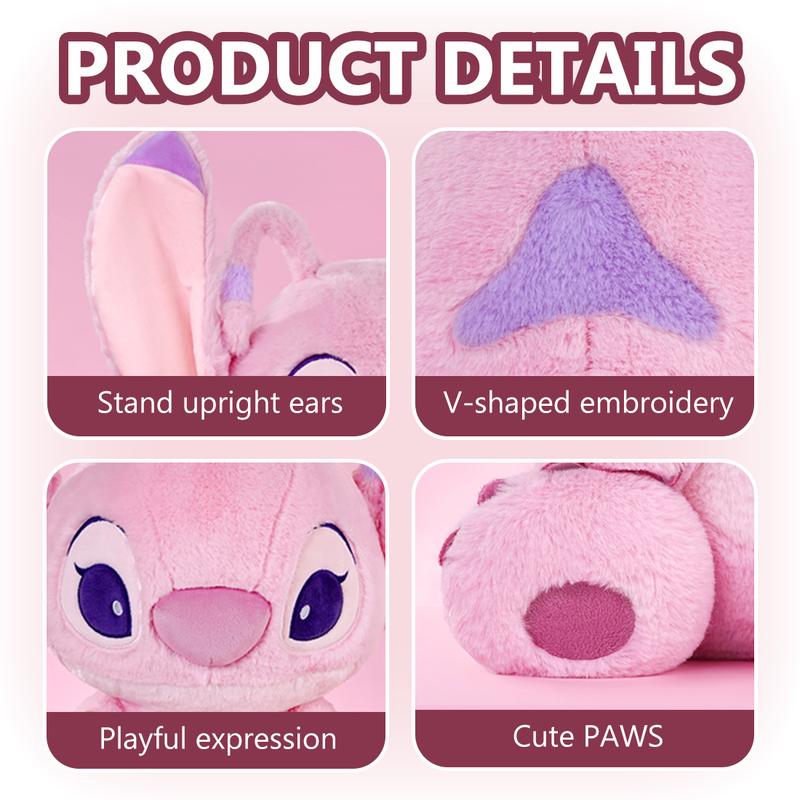 Disney Angel Soft Plush Toy Stitch & Angel Plush Dolls for Kids Adults Fans,23.62"Large-Size, Cuddly Character with Fuzzy Texture and Embroidered Details, Flexible Floppy Ears, Disney Plushy Suitable for All Ages, Cuddly Collectibles,Holiday Gift(1pc)