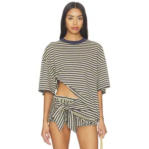 LIONESS Bloom Short Sleeve Tee in Beige Stripe