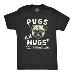 Mens Pugs Not Hugs Don't Touch Me T Shirt Funny Dog Social Distancing Quarantine Tee Mens Funny T Shirts Cool Vintage Fashion T-Shirt Gift Classic Menswear Funny Dog Short Sleeve Novelty Tees for Guys Black