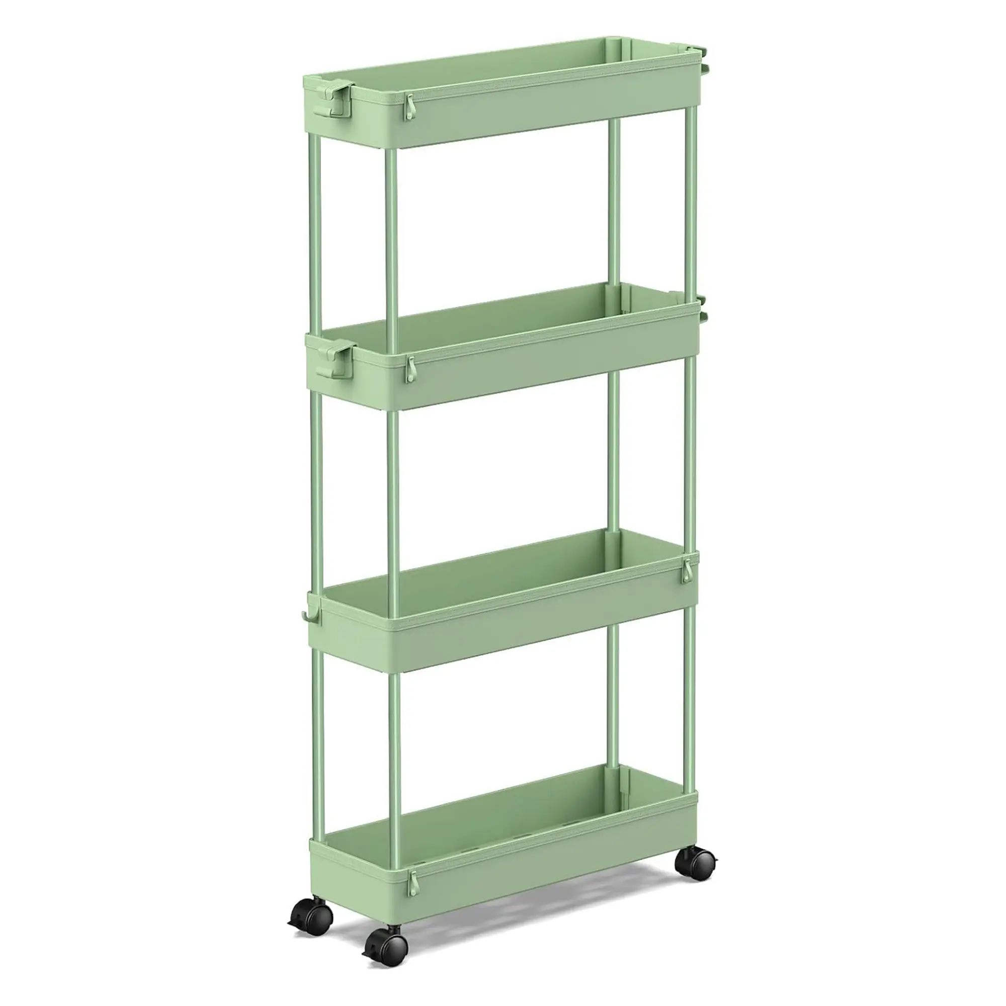Slim Rolling Storage Cart 4 Tier Bathroom Organizer Mobile Shelving Unit Utility Cart Tower Rack for Kitchen Laundry Narrow Places, Green 3 Tier 5 Tier