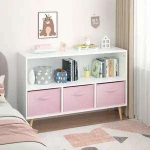 DOMISO Kids Bookshelves with Collapsible Fabric Drawers, Children's Bookcase and Rack, Children's Furnitures Toy Storage Cabinet Organizer