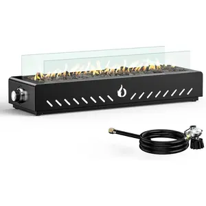 28" Tabletop  Gas Fire Pit Side-Mounted with Glass Wind Guard & Lava Rocks, Portable  Gas Firepit for Patio Backyard Porch Camping Tailgating RV Trip, FP043