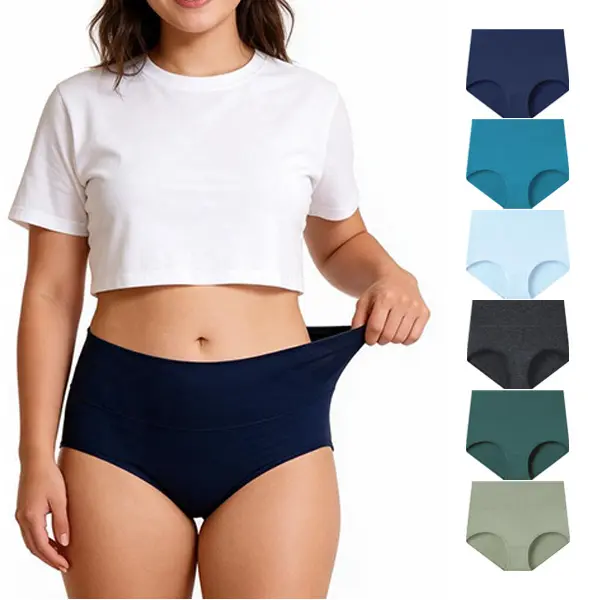 MhzyCaus 6-Pack High-Waisted Cotton Women's Panties, Silky-Smooth & Ventilated, Snug Full Coverage Briefs for All-Day Wear, Resilient & Fade-Resistant, 24/7 Comfort lady panty breathable comfortable knicker underwear basic seamless fit
