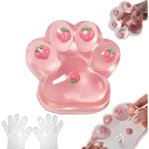Large Cat Paw Taba Squishy Squeeze Toys 5-inch Strawberry Pink Fufu Squishy with Plastic Gloves Sensory Stress Relief Fidget Toys for Party Favors Sensory Anxiety Toys for Adults (Strawberry)