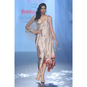 Taupe draped saree dress