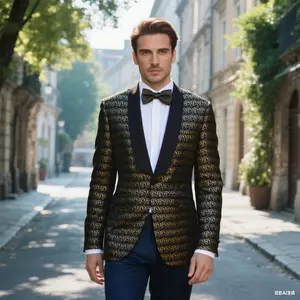 Men's Luxury Baroque Jacquard Tuxedo Jacket, One-Button Shawl Lapel Blazer, Shiny Formal Party & Wedding Outfit