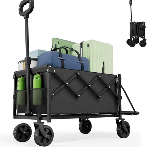WeCharmer Multifunctional Folding Cart - 600D Wear-Resist Oxford Fabric Outdoor Utility Trolley, 38.19"d x 15.75"w x 34.25"h, 39" Tailgate Reach, 350lbs Capacity, 11lbs Lightweight, 360° Swivel Wheels, Garden & Camping Use