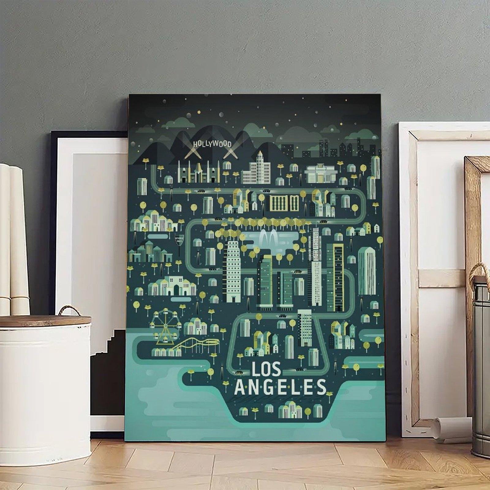 Travel Poster LOS ANGELES Lllustrated Map Poster Decorative Painting Canvas Wall Art Picture Print Modern Family Bedroom Decor