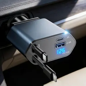 Retractable Car Charger for iPhone 17, 69W USB C 4 in 1 Fast Charging, Car Truck Accessories, Car Adapter, Road Trip Essentials Gift for Men Women, for iPhone 17 Pro Max Air 16 15 14 13, Galaxy, Pixel