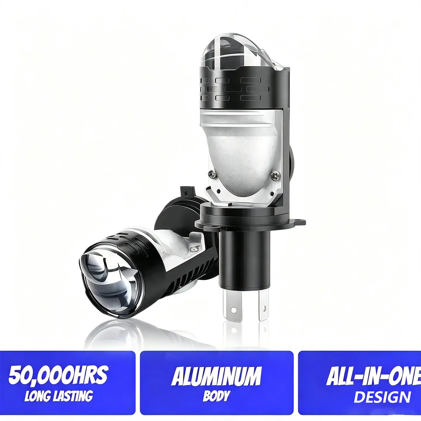 OKCKMK New H4 White LED Headlight, HD Lens LED Vehicle Light, 12/24V, 6000K Cool White Light, High Lumen Output, CANBUS, Compatible with factory-installed H4 headlights in cars, motorcycles, off-road vehicles, plug-and-play bulbs