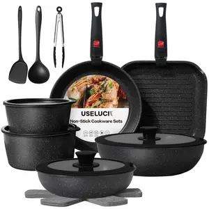USELUCK-Camping and Baking Removable Handles, Non-Stick Cookware Sets, Essential Stackable Non-Stick Cookware Sets (Oven Safe and RV Friendly), Multiple Colors, Multiple Combinations Available