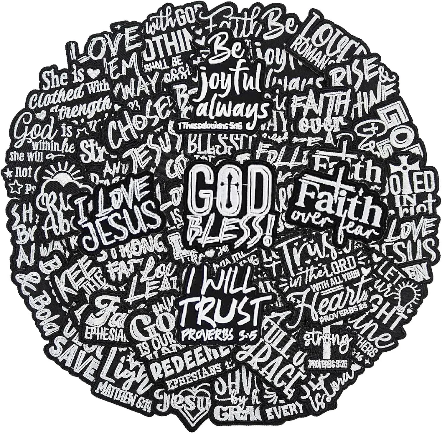 30PCS Christian Bible Verse Embroidered Iron-On/Sew-On Patches, Sewing & Craft Accessories for Clothing, Backpacks, Hats