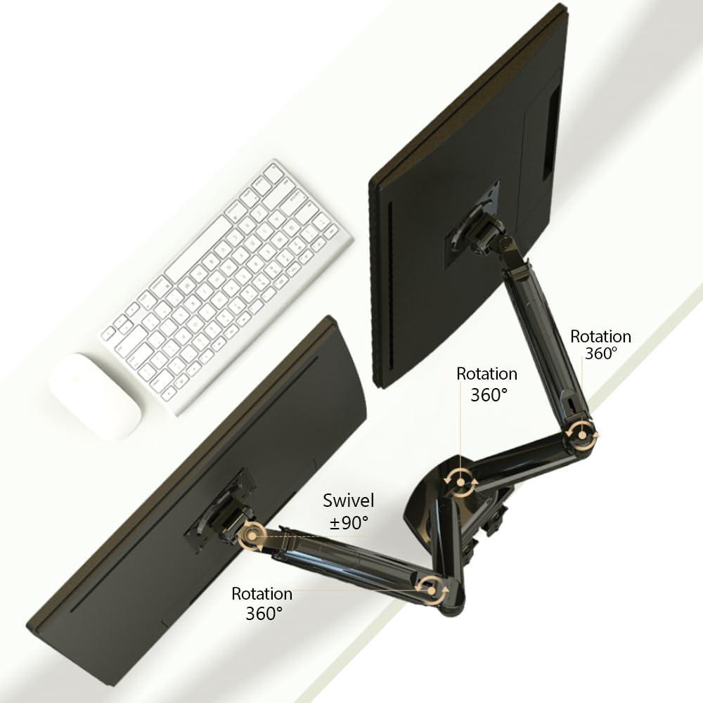 New Dual Monitor Arm, Full Motion Swivel Desk Mount for 17"-27" Screens, Gas Spring Adjustable, 4.4-19.8 lbs Load per Arm