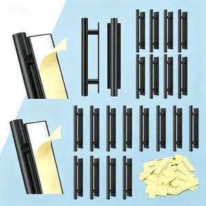 Adhesive Drawer Pull Handles, 30 Pack Peel and Stick Cabinet Handles, ABS Plastic Self-Stick Push Pull Helper for Kitchen Cabinet Sliding Door Furniture, Reusable No Glue Needed, Black Door Handles Easy Installation