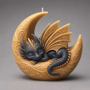 Creative Handmade Gift Handicraft Wax Candle Mold, Moon Shape Dragon Design Silicone Mould, DIY Aromatherapy Candle Making Tool