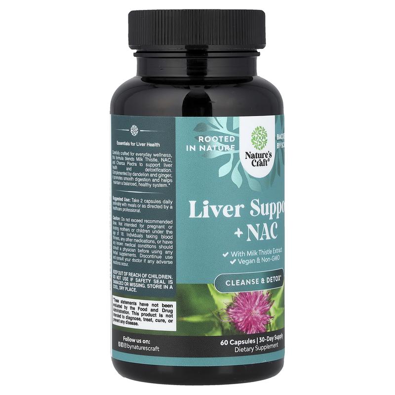 Nature's Craft Liver Support + NAC with Milk Thistle Extract, 60 Capsules