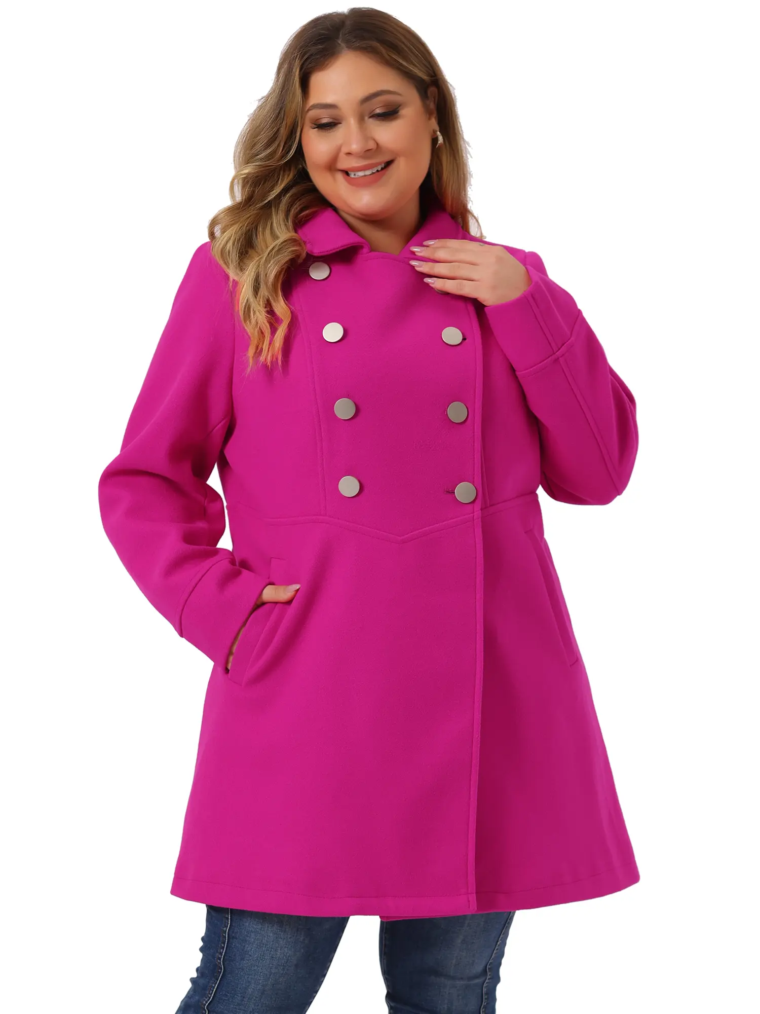 Agnes Orinda Plus Size Coat A-Line Peter Pan Collar Double Breasted Peacoat