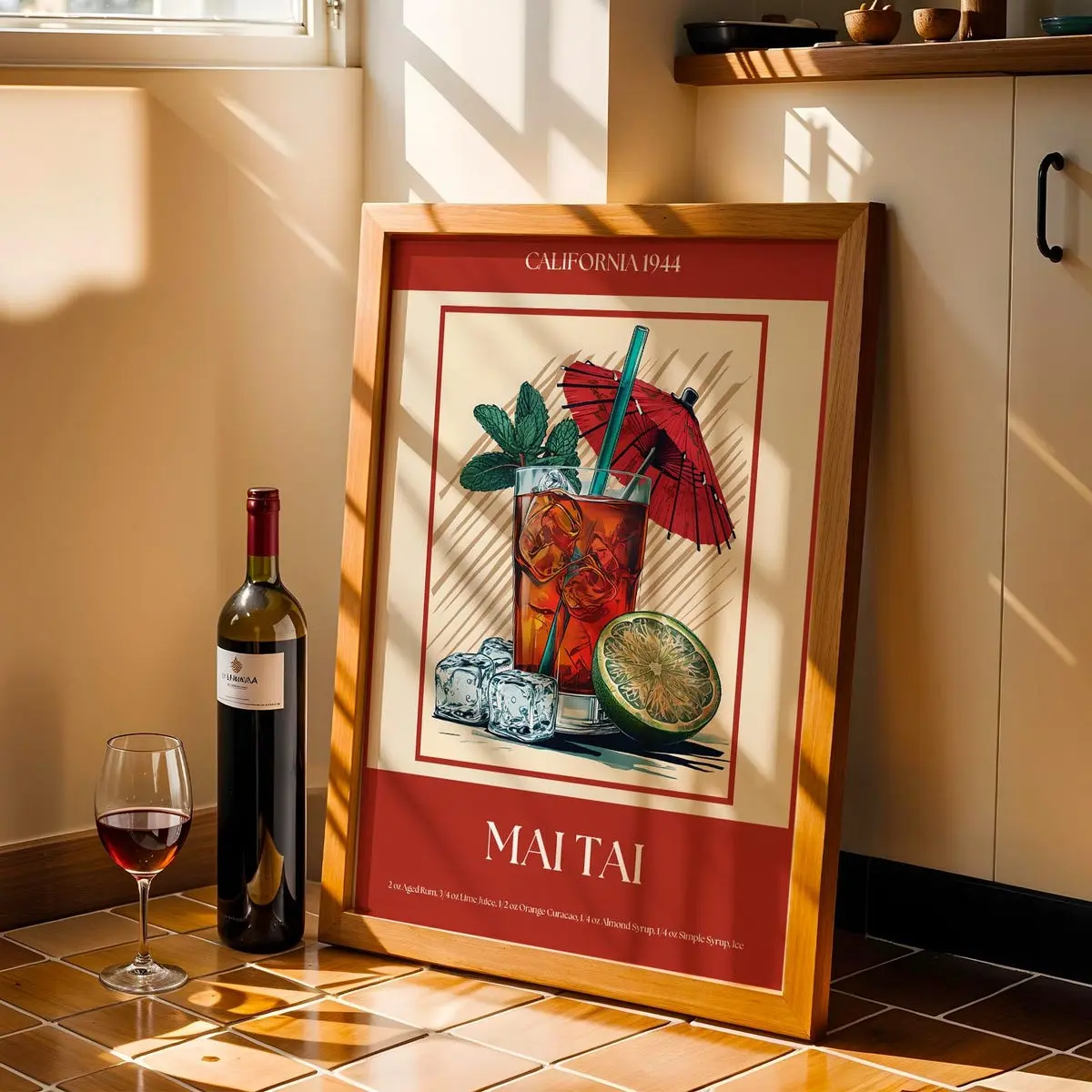 Mai Tai Cocktail Print – Retro Alcohol Drink Poster, Classic Mixology Recipe Art, Bar Cart Decor, Printable Cocktail Gift, Unframe