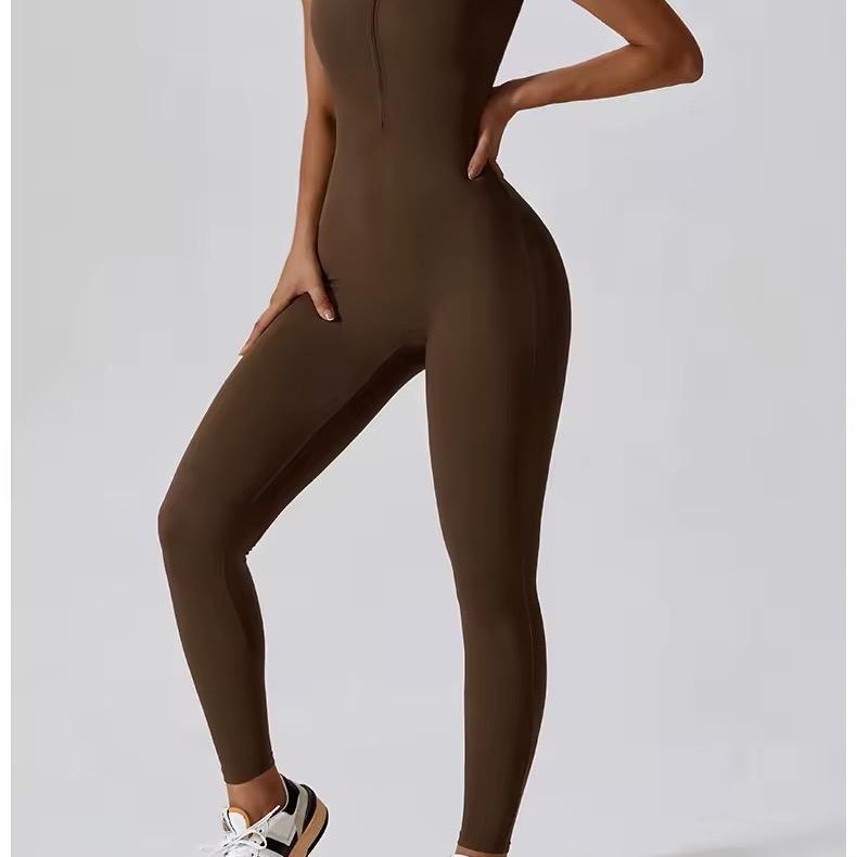 Yoga Set Women's Jumpsuits One-Piece Suit with Zipper Short Sleeve, Fitness Bodysuit, and Tracksuit for Workout