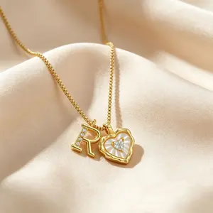 Chain Scalloped Shell Heart Initial Necklace A–Z Micro Pave Letter Pendant For Valentine's Day gifts