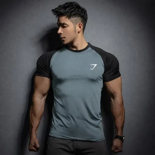 Gymshark Men's Raglan Compression Tee – Athletic Short Sleeve Workout Shirt, Breathable Quick-Dry Gym Top, Stretch Performance Sportswear
