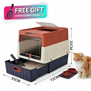 Extra Large Drawer Cat Litter Box with High Sides, Odor Control & Anti-Tracking Design – 3-in-1 Convertible Enclosed Kitty Litter Box with Scoop, Easy Clean & Tool-Free Installation stainless steel Self-Cleaning Waterproof Liners Higadjustable long handle