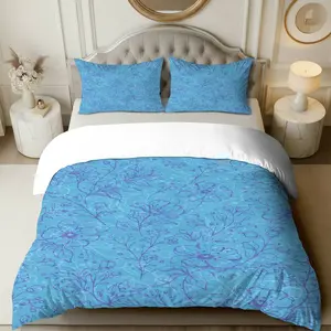 3PCS Duvet Cover Set, 1 Duvet+2 Pillowcases(Without filler), Floral Blue Elegant Botanical Nature theme, Spring bedding set, Soft Pattern Suitable for decoration Bedroom, Guest Room, Hotel, Master Suite.