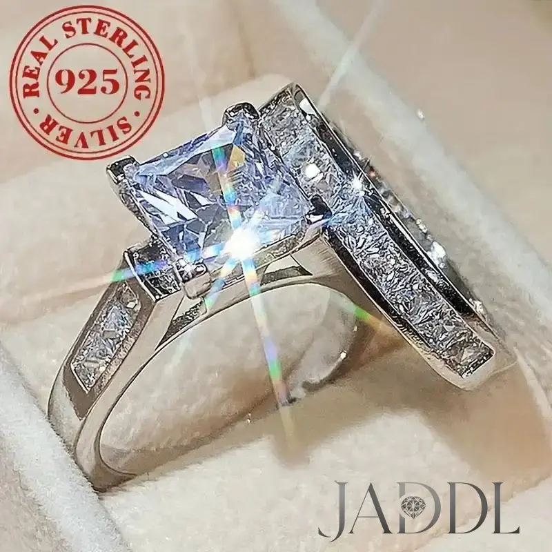 JADDL Women's Square Moissanite Couple Rings Set 925 Silver High-Quality Moissanite Engagement Anniversary Gift, Perfect Choice for Friends and Lovers, Elegant and Sexy