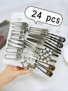 24pcs Metal Edge Hair Clips New Y2K Star Design Women Side Bangs Clip Sweet Cool Daily Versatile Hair Accessories