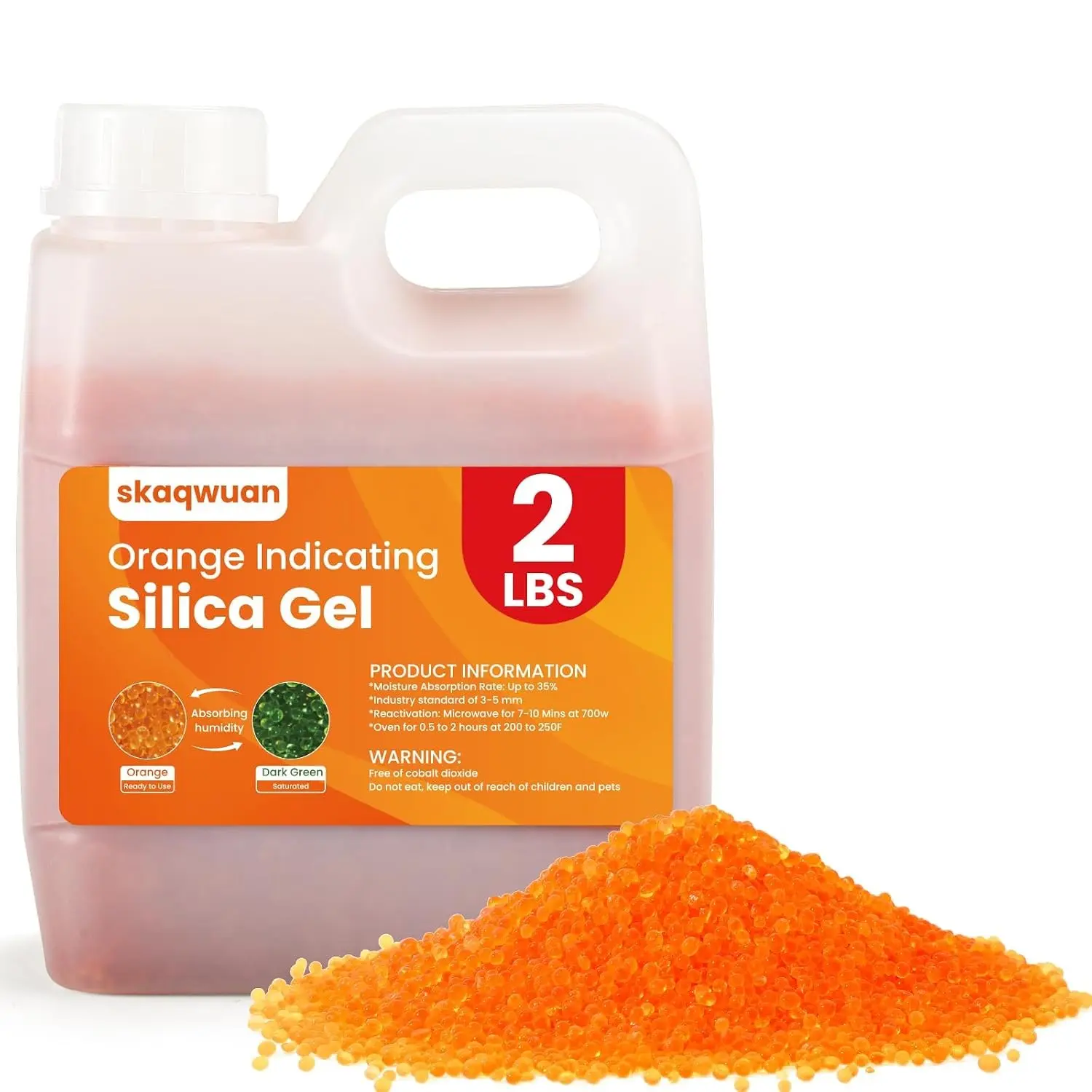 2 LBS Orange Indicating Silica Gel Desiccant Beads, Industry Standard 3-5mm Reusable Desiccant, for 3D Printer Electronics Camera Jewelry Paintings