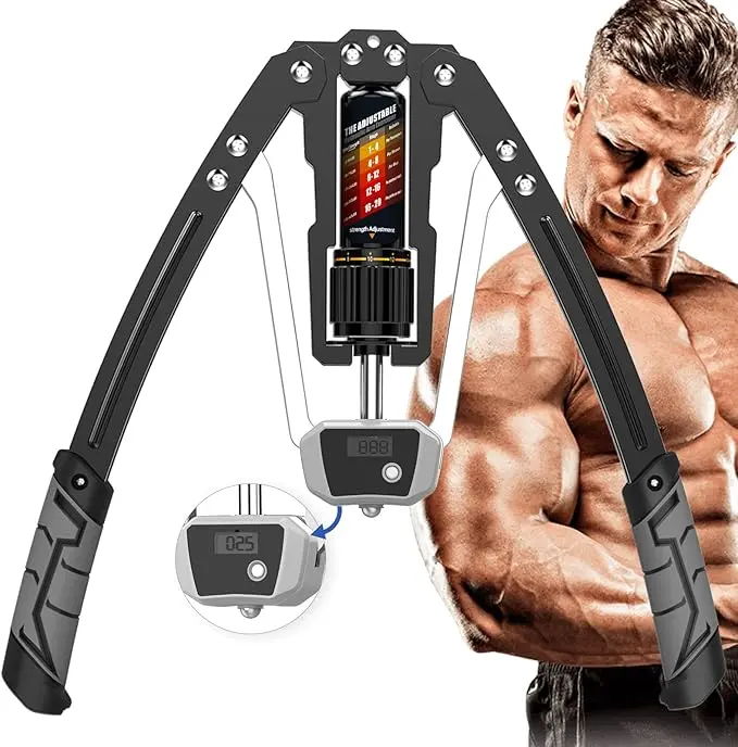 Hydraulic arm trainer with counter, strength chest trainer, adjustable chest trainer, 10-200kg hydraulic arm trainer, micro-bounce, triangular structure - suitable for training chest, shoulder, back and arm muscles at home Upper Body