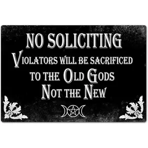 Gothic No Solicig Sign - "Violators Will Be Sacrificed To The Old Gods" Door Sign, Vintage Metal Sign, 12x8 Inches, Perfect for Gothic, Occult and Home Decor, Home Decor Products