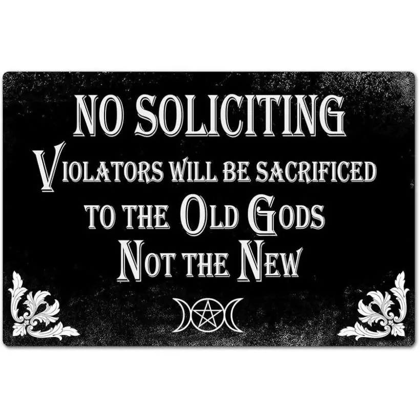 Gothic No Soliciting Sign Plaque, Door Sign Warning Violators Sacrificed to Old Gods, Perfect for Gothic, Mystical and Decorative Decoration