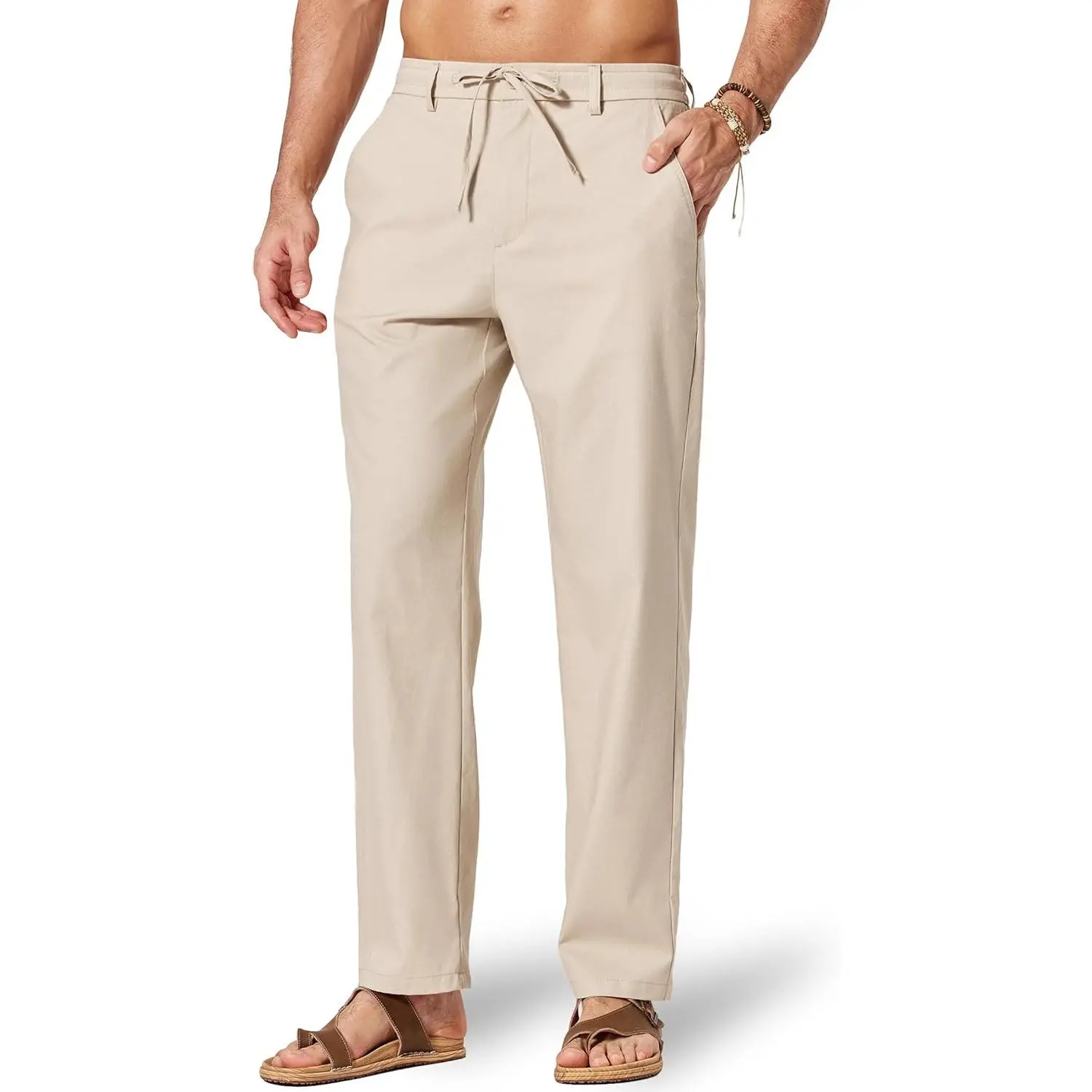 Men's Cotton Linen Pants Casual Drawstring Dress Pants Beach Summer  Lightweight Trousers - TikTok Shop