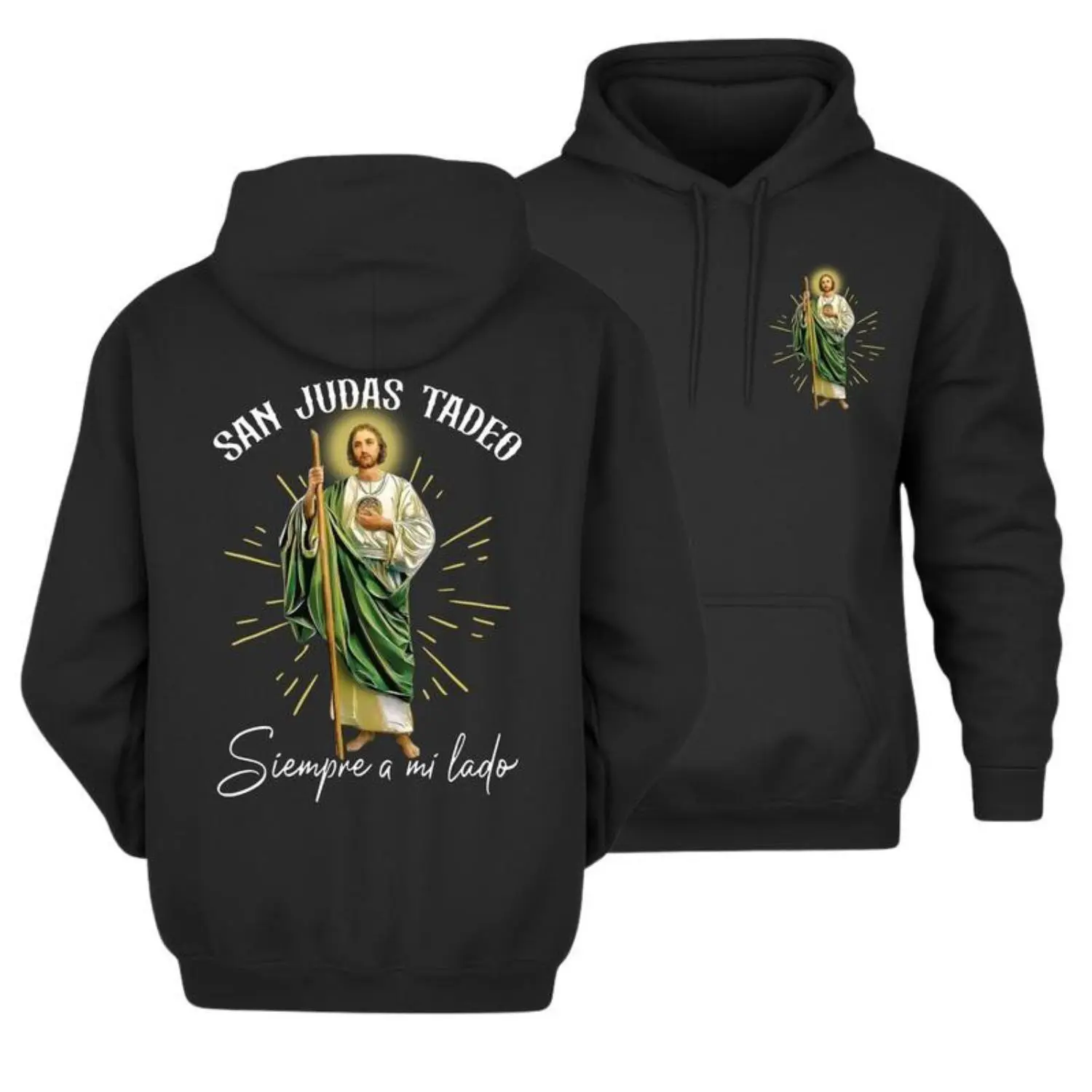 Christian Faith San Judas Tadeo Hoodie – Siempre A Mi Lado Jesus Pullover, Spanish Christian Faith Unisex Pullover Hoodie, Unisex Long Sleeve Pullover Shirt