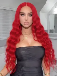Red Water Wave 13x4 HD Synthetic Lace Front Wig 32" Heat Resistant - Ideal for Beginners Role Play Cos Christmas