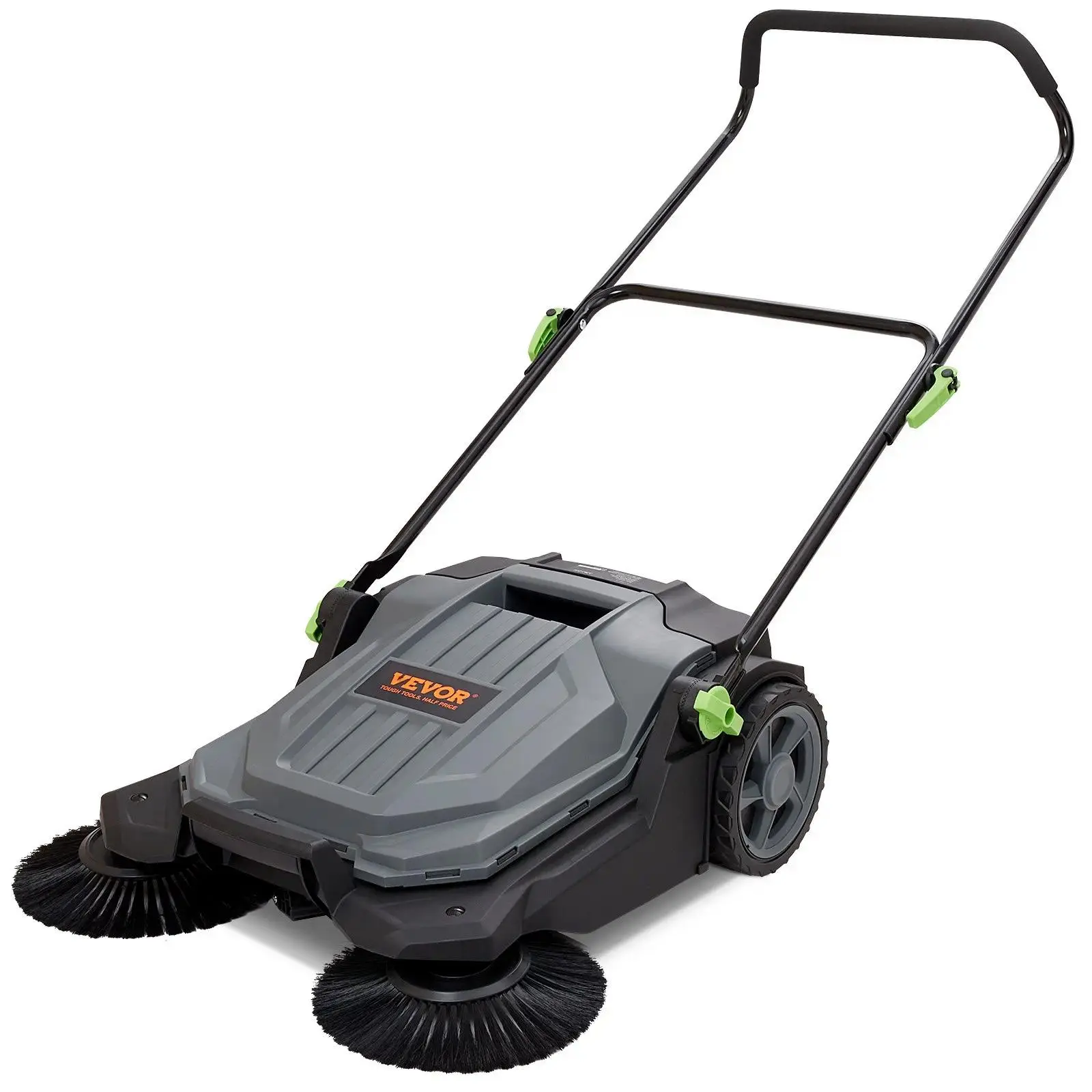VEVOR Lightweight Manual Walk-behind Hand Push Outdoor Floor Sweeper, 25.6 in Sweeping Width, 5-Gallon Waste Container, Angle & Height Adjustable Folding Handle, Convenient for Various Surfaces, Easy Upright Storage in Garage, Patio, Effortle