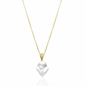 5A Zircon 18K Gold-Plated Large-Grain Natural Baroque Pendant Necklace Retro Christmas Beaded Multicolor Pearls Gold Accents Holiday Elegance